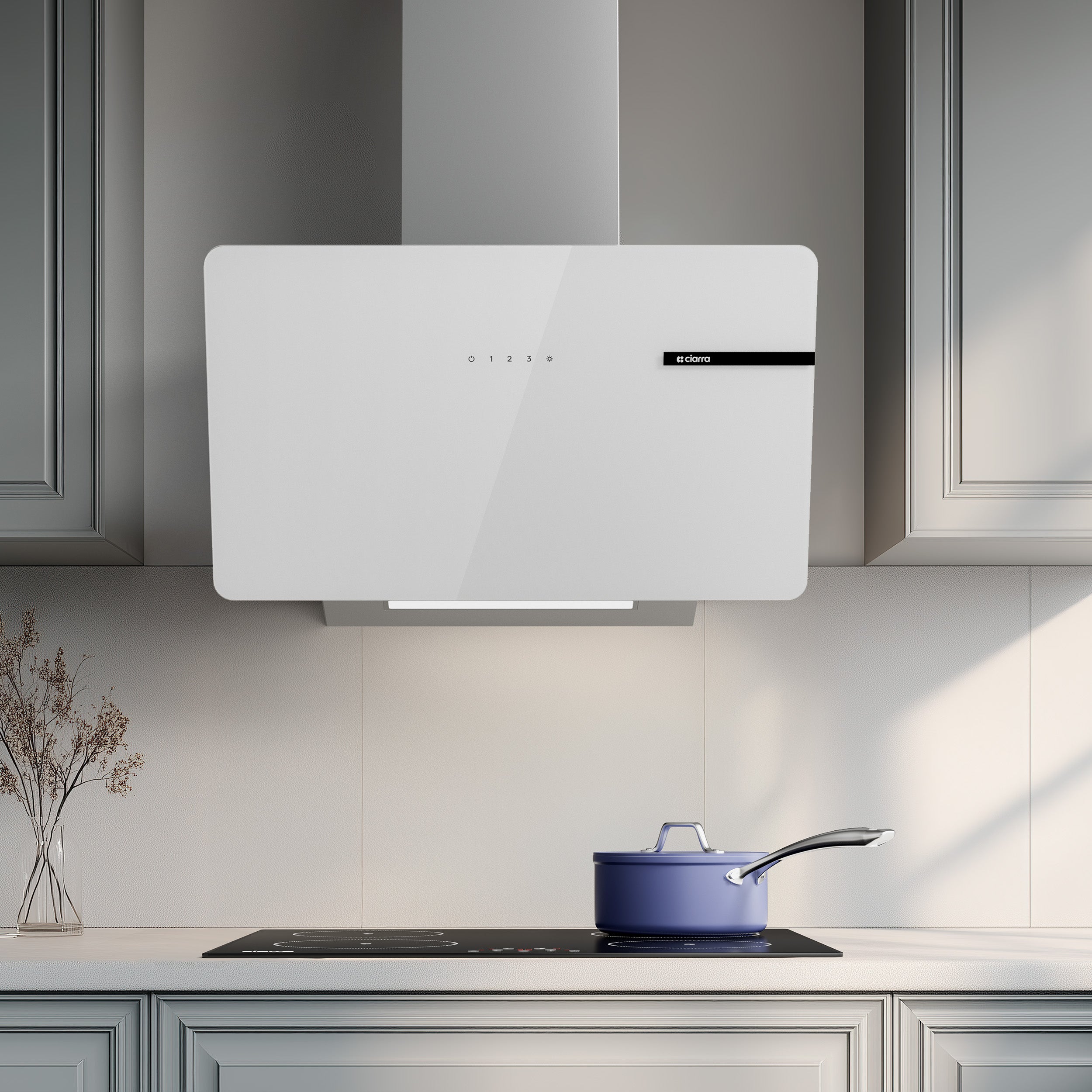 Ciarra Hotte Aspirante Blanche Hotte Murale Inclinée Decorative 60cm avec Commandes Tactiles et Éclairage LED CBCS6765B-OW
