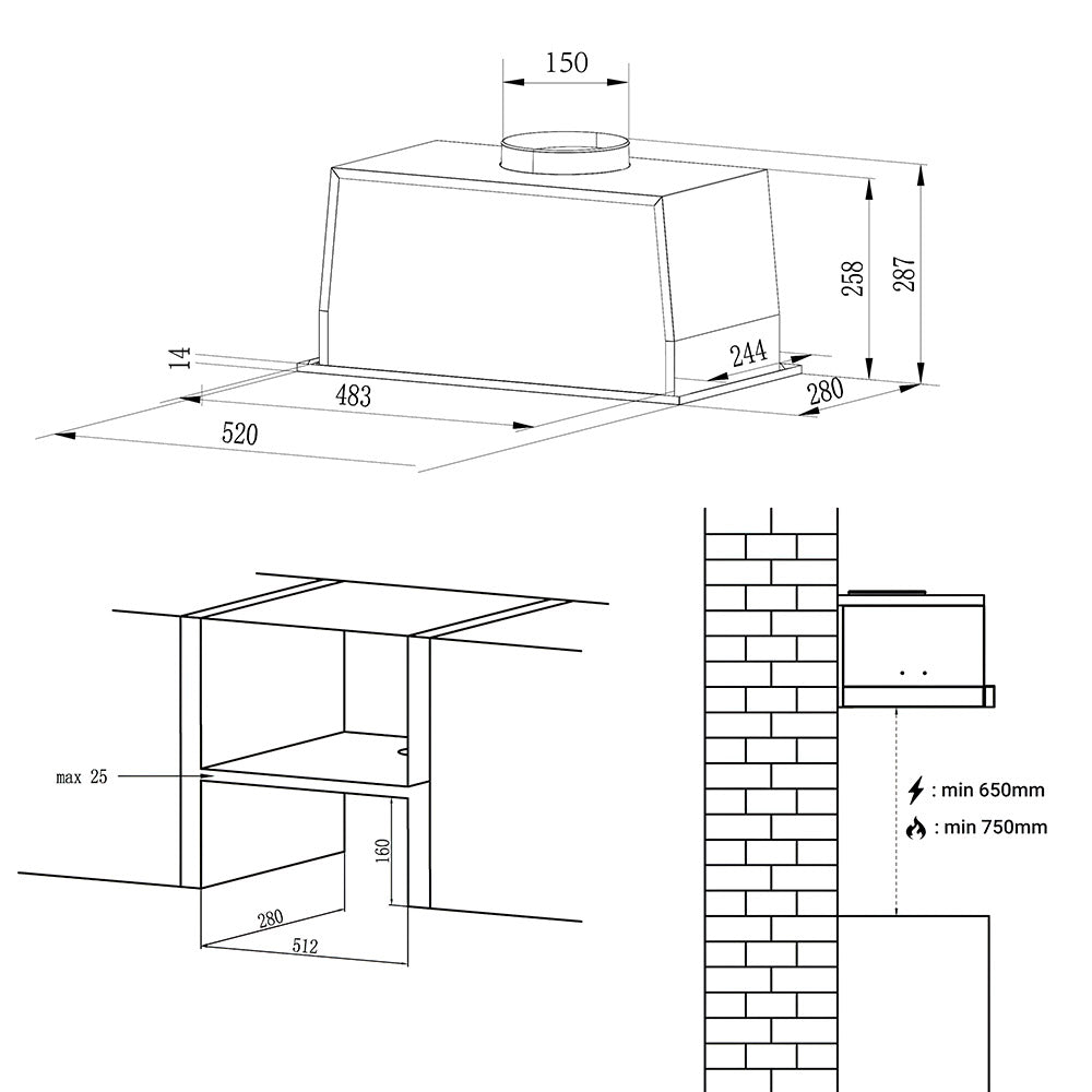 Ciarra 52cm Hotte Encastrable Contrôle par Geste & Tactile, Silencieuse CBCB5931A-OW