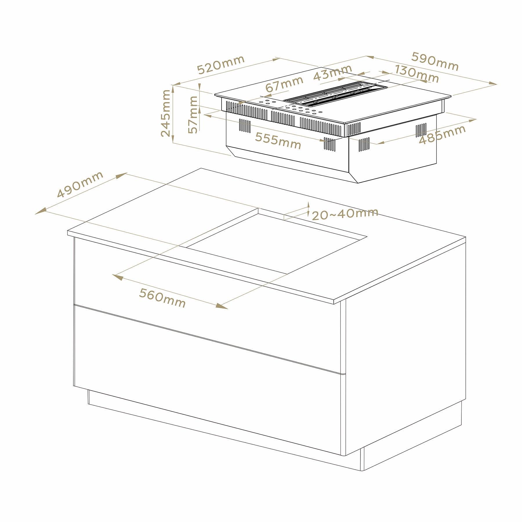Ciarra ONE 59cm Electric Induction Hob with Integrated Plasma System CBBEH594BBF Extractor Hob