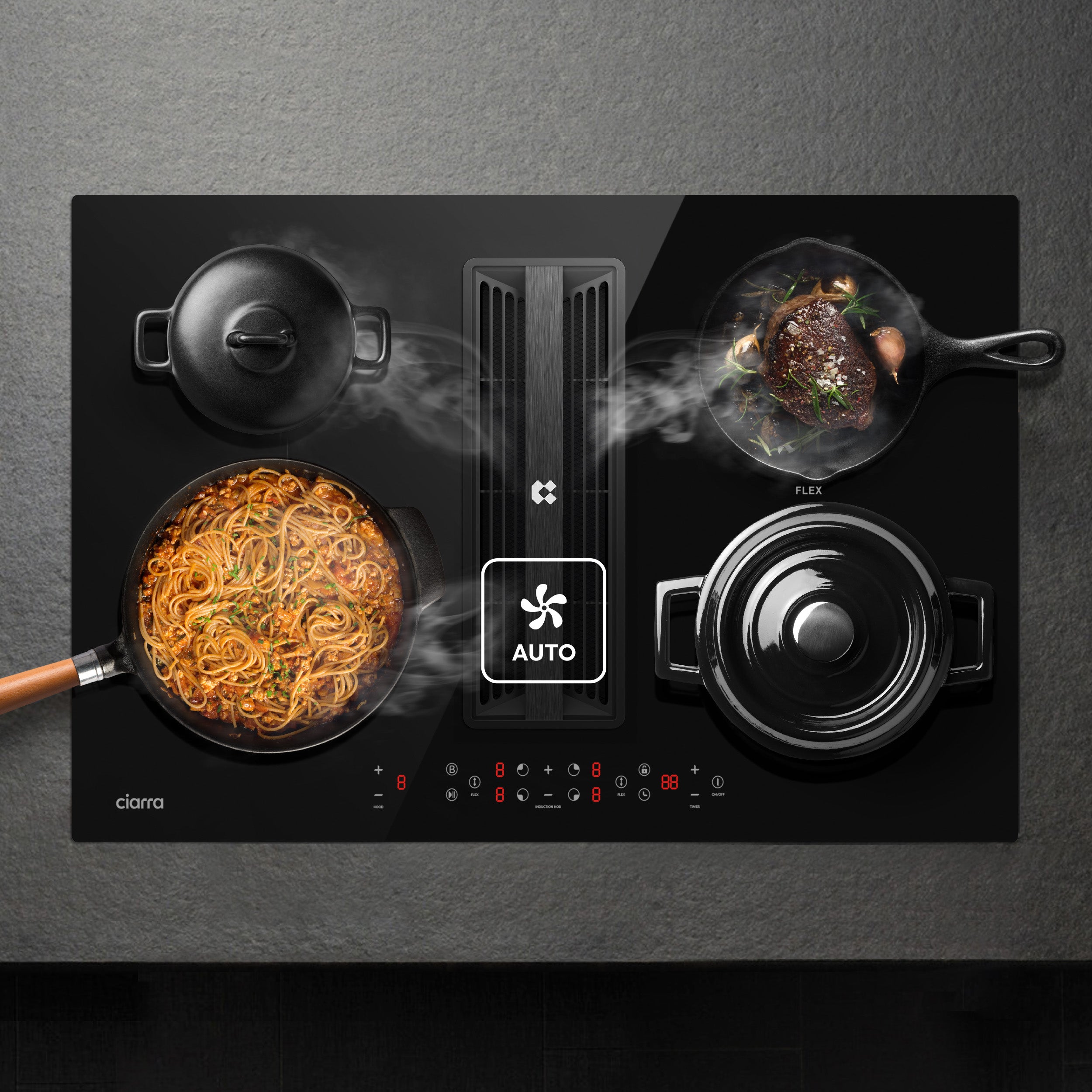 Ciarra ONE 83cm Electric Induction Hob with Integrated Plasma System CBBEH834BBFF Extractor Hob