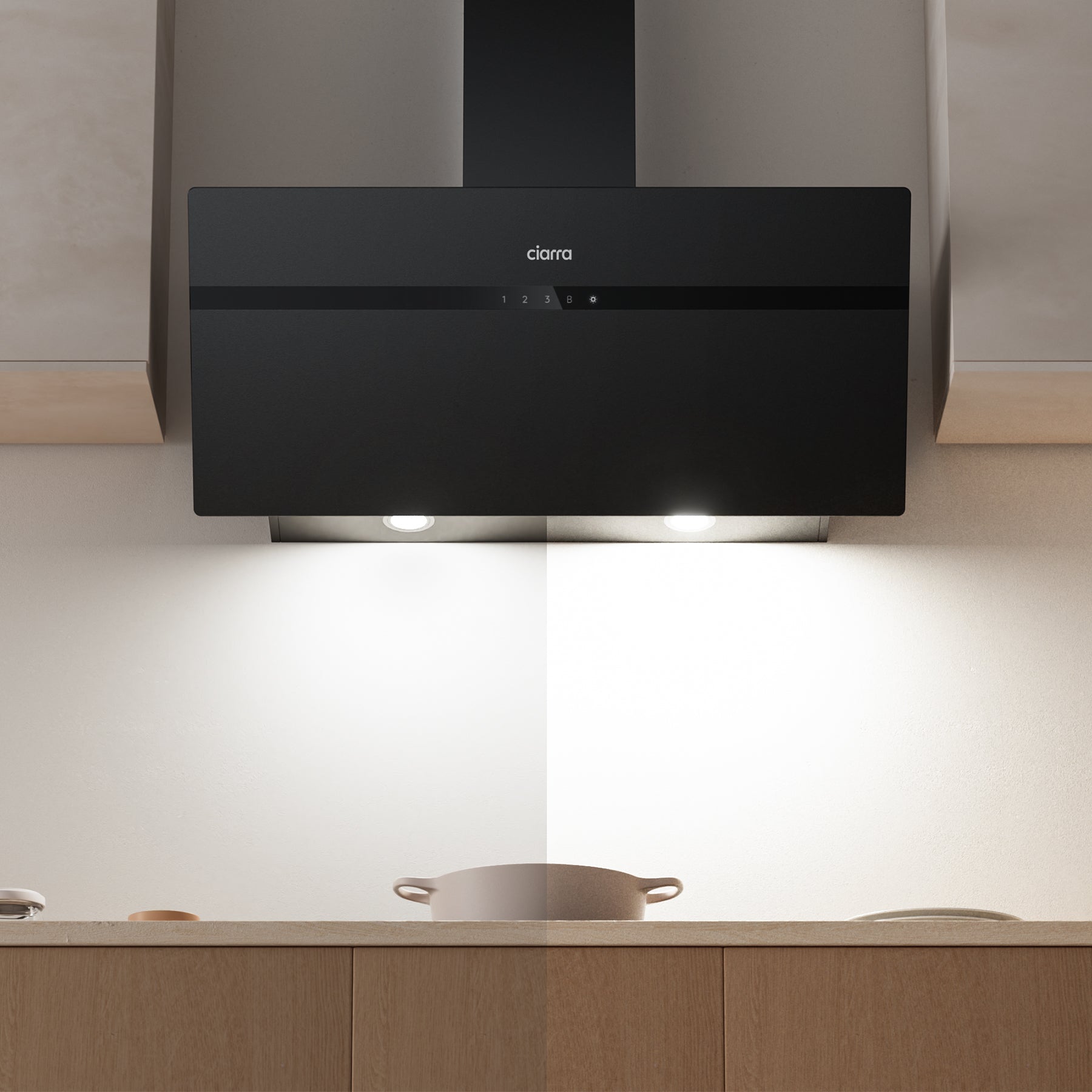 Ciarra Hotte de Cuisine en Verre Dépoli 90cm Avec Angle Anti-traces de Doigts A+++ CBCG9736H-G
