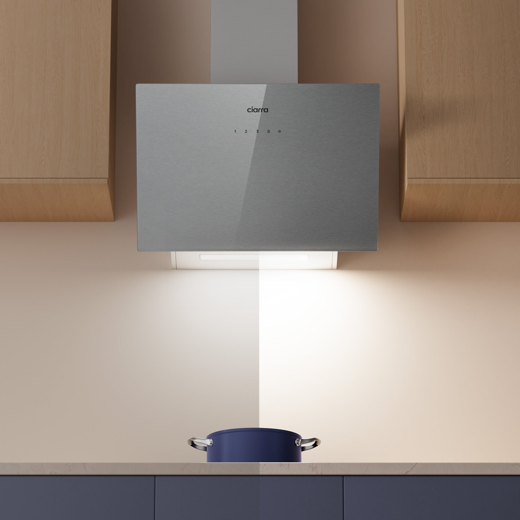 Ciarra Hotte Murale 60cm en Verre Brossé Commande App/Wi-Fi, A+++ CBCS6736H-S