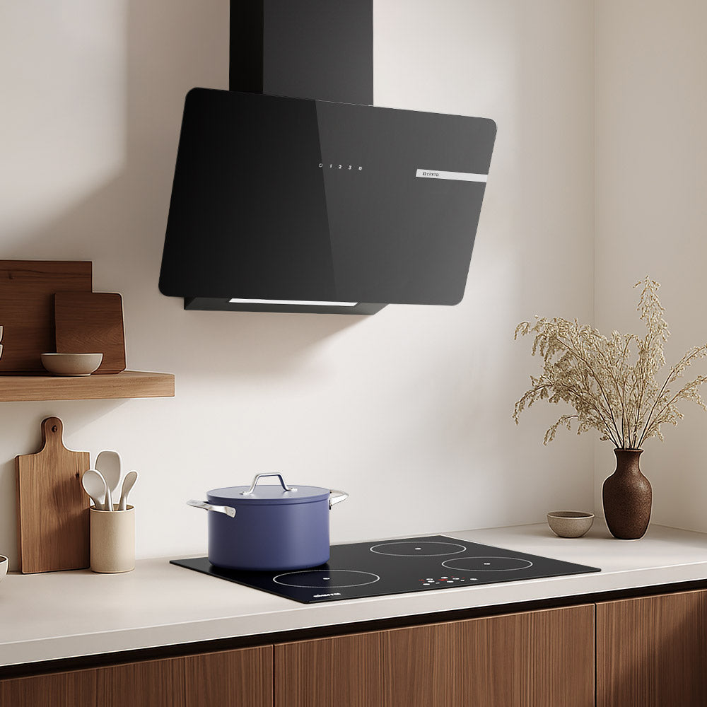 Ciarra Hotte Aspirante Decorative Hotte Noire Hotte Murale Inclinée 60cm avec Commandes Tactiles et Éclairage LED CBCB6765B-OW