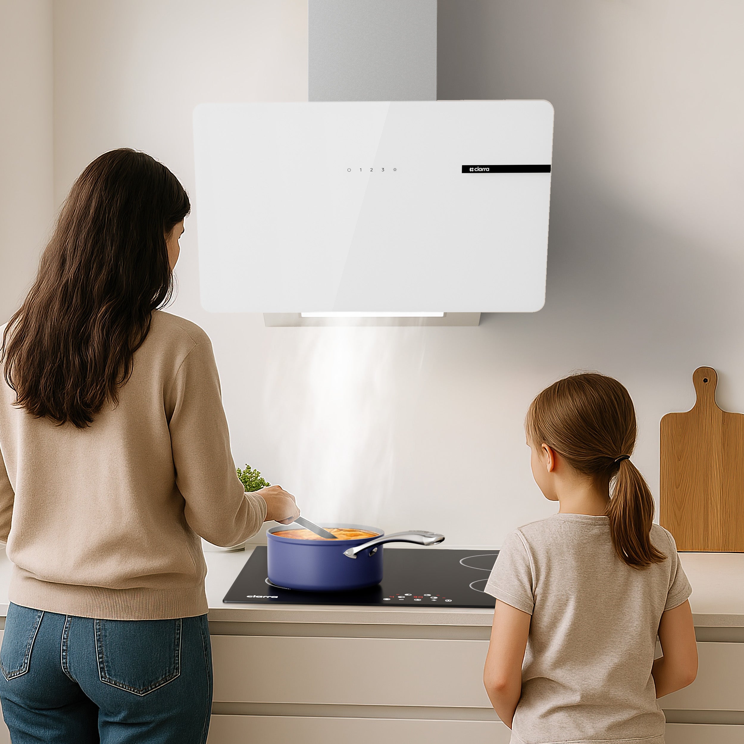 Ciarra Hotte Aspirante Blanche Hotte Murale Inclinée Decorative 60cm avec Commandes Tactiles et Éclairage LED CBCS6765B-OW