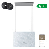 Ciarra Pinnacle Hotte Aspirante îlot en Verre 48 cm en Marbre Ivory Mist CBCW4850-OW