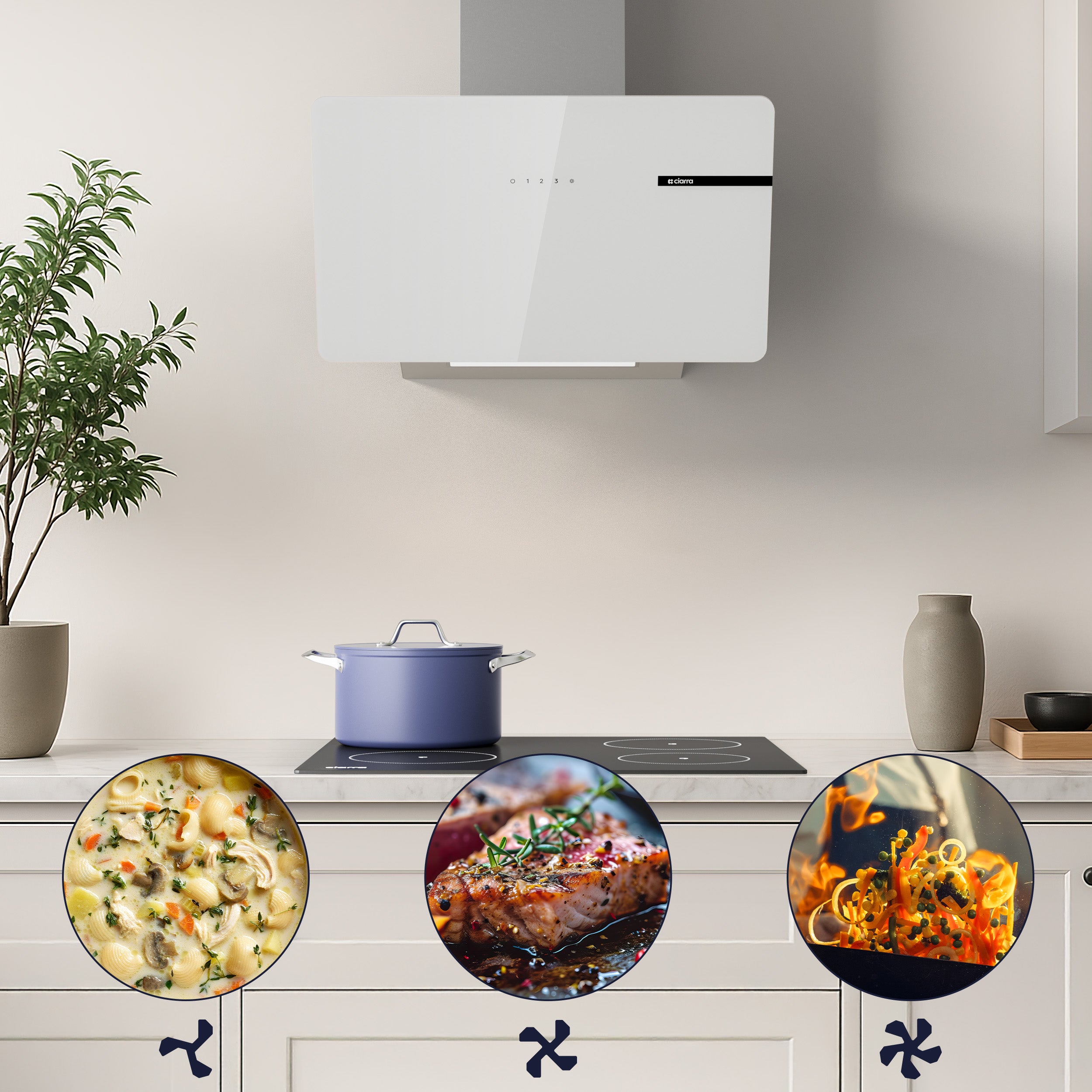 Ciarra Hotte Aspirante Blanche Hotte Murale Inclinée Decorative 60cm avec Commandes Tactiles et Éclairage LED CBCS6765B-OW