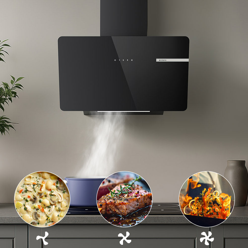 Ciarra Hotte Aspirante Decorative Hotte Noire Hotte Murale Inclinée 60cm avec Commandes Tactiles et Éclairage LED CBCB6765B-OW