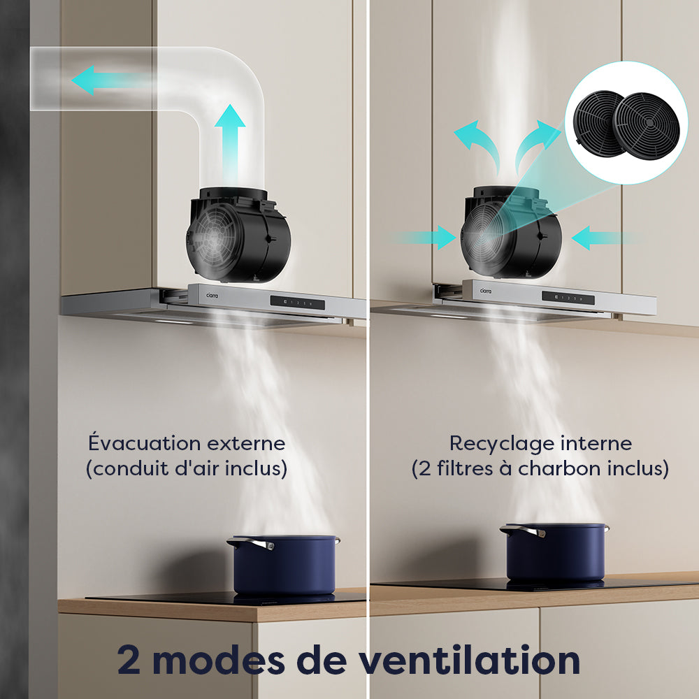 Ciarra Hotte Télescopique 60cm Encastrable Classe A+, Tactile, LED CBCS6909A-OW