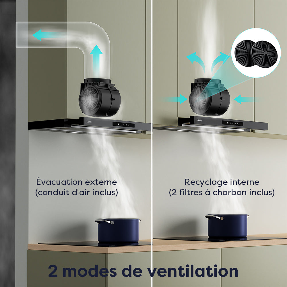 Ciarra Hotte Escamotable 60cm Hotte Tiroir Encastrable Classe A+, Tactile, LED CBCB6909A-OW