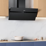 Ciarra Hotte de Cuisine en Verre Dépoli 90cm Avec Angle Anti-traces de Doigts A+++ CBCG9736H-G