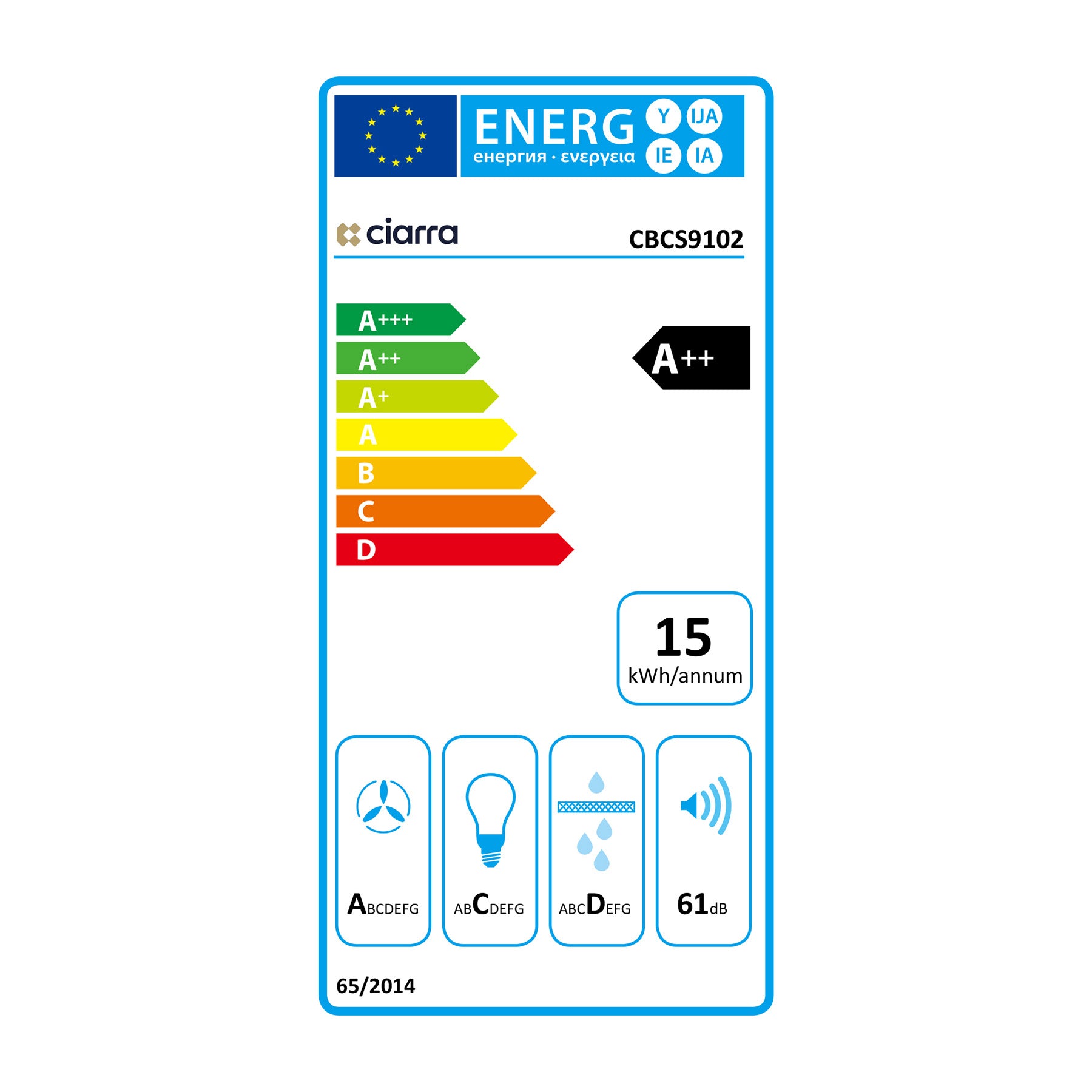 Ciarra Campana extractora de pared de 90cm con control táctil CBCS9102-OW