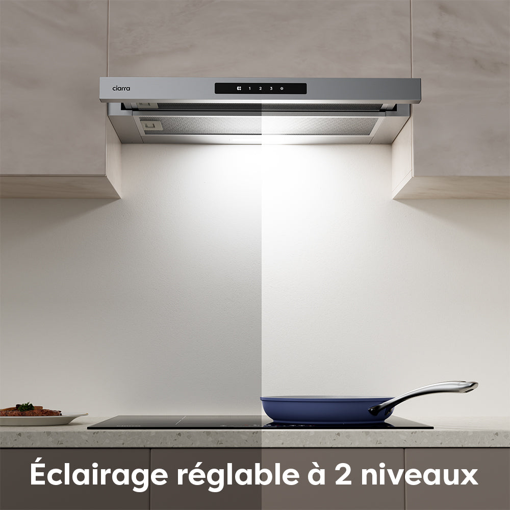 Ciarra Hotte Télescopique 60cm Encastrable Classe A+, Tactile, LED CBCS6909A-OW