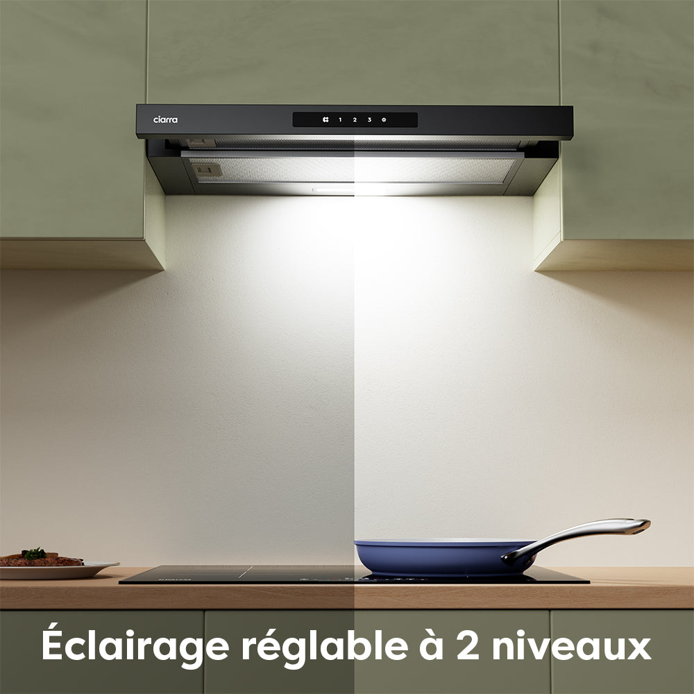 Ciarra Hotte Escamotable 60cm Hotte Tiroir Encastrable Classe A+, Tactile, LED CBCB6909A-OW