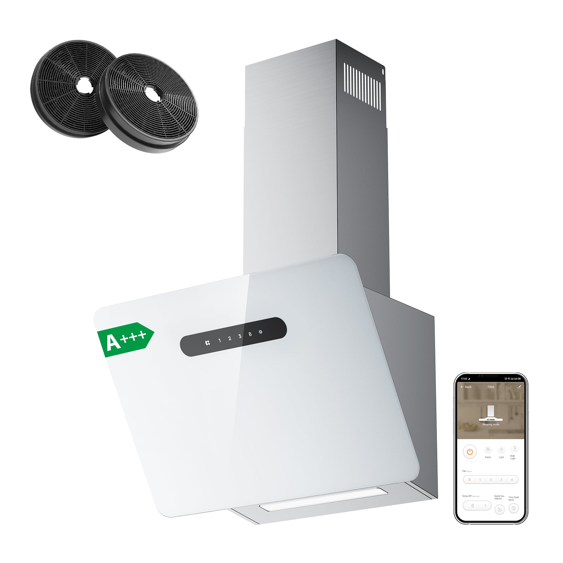 Ciarra Hotte Inclinée Contrôle WIFI+APP Classe A+++ Blanc CBCW6736K-OW