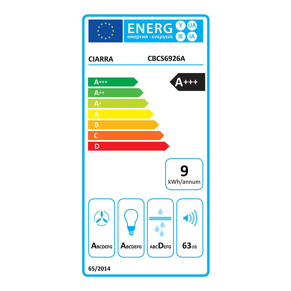 Ciarra Hotte Aspirante Intégrée Encastrable 60cm Argentée Mode Recyclage ou Évacuation CBCS6926A-OW
