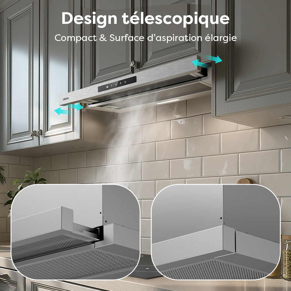 Ciarra Hotte Télescopique 60cm Encastrable Classe A+, Tactile, LED CBCS6909A-OW
