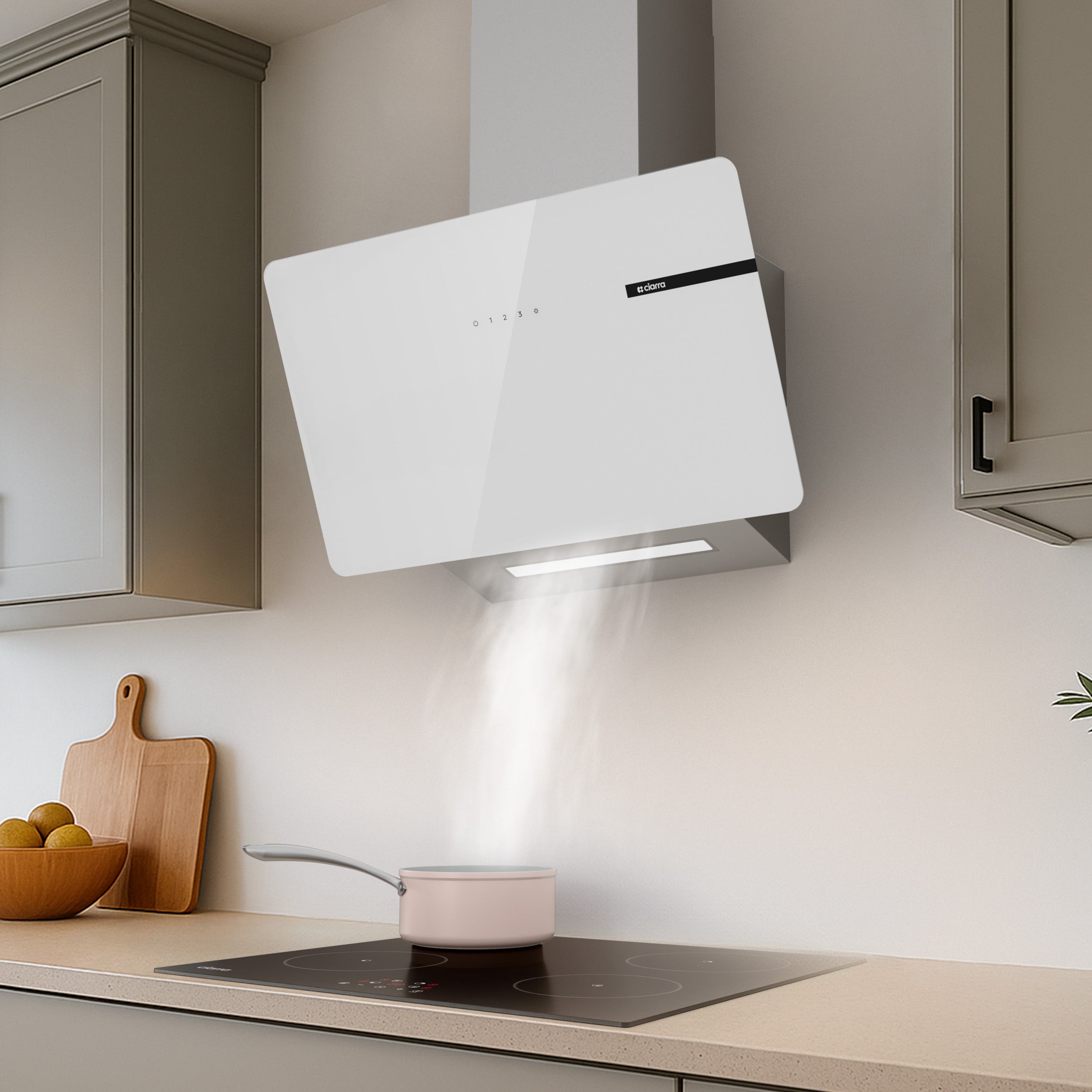 Ciarra Hotte Aspirante Blanche Hotte Murale Inclinée Decorative 60cm avec Commandes Tactiles et Éclairage LED CBCS6765B-OW