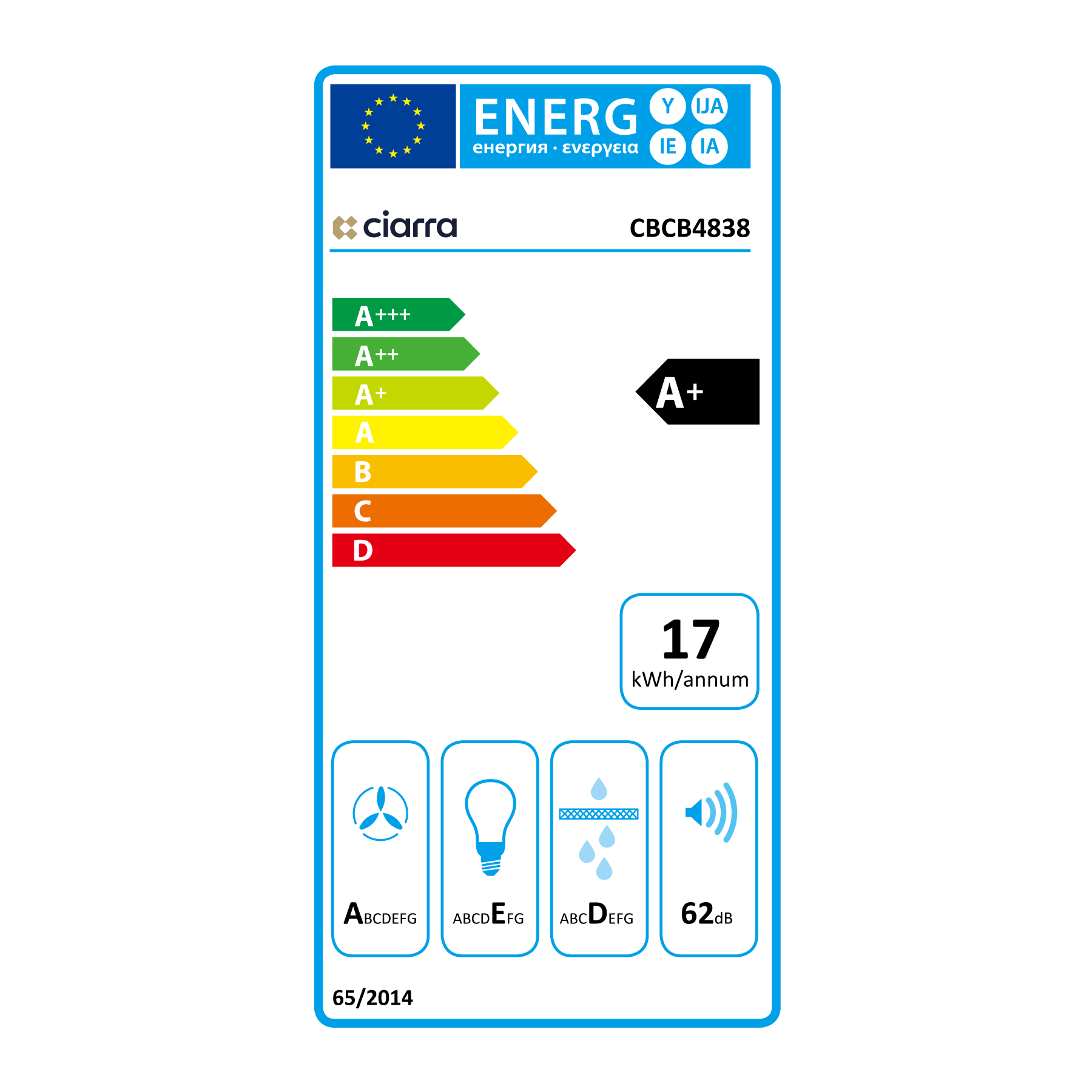 Ciarra Hotte Îlot Contrôle WIFI+APP Classe A+ Noir CBCB4838-OW
