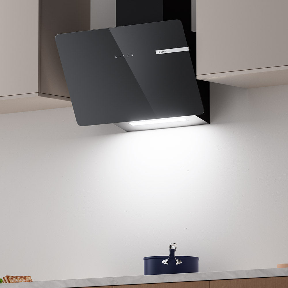 Ciarra Hotte Aspirante Decorative Hotte Noire Hotte Murale Inclinée 60cm avec Commandes Tactiles et Éclairage LED CBCB6765B-OW