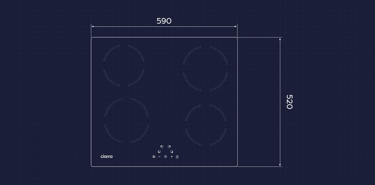 Ciarra Plaque à Induction 6000W avec 4 Zones et 9 Niveaux de Puissance CABBIH4-A