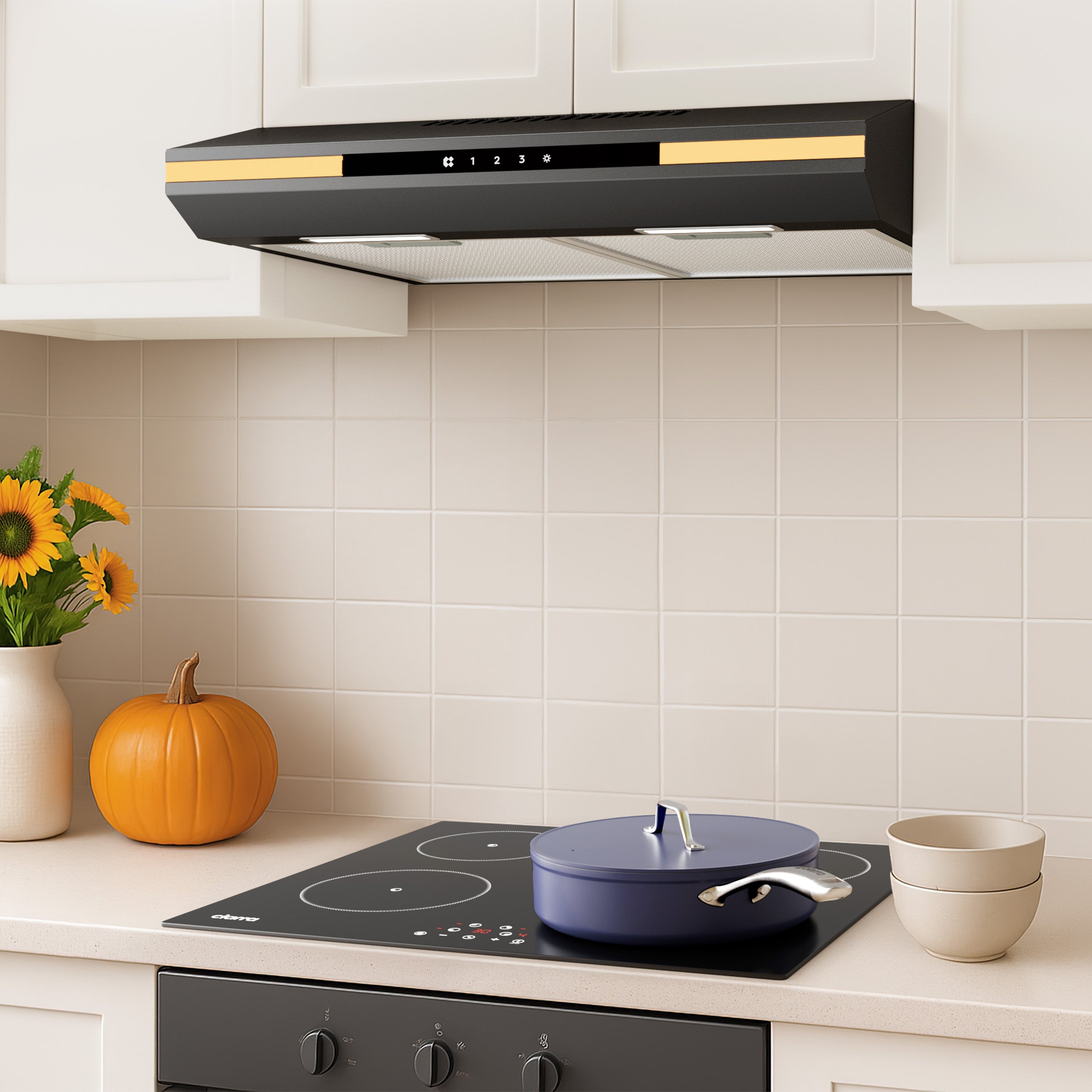 CIARRA Hotte Aspirante Sous Meuble 60cm Slim | Commande Tactile, Éclairage LED, Filtre à Charbon CBCB6921-OW