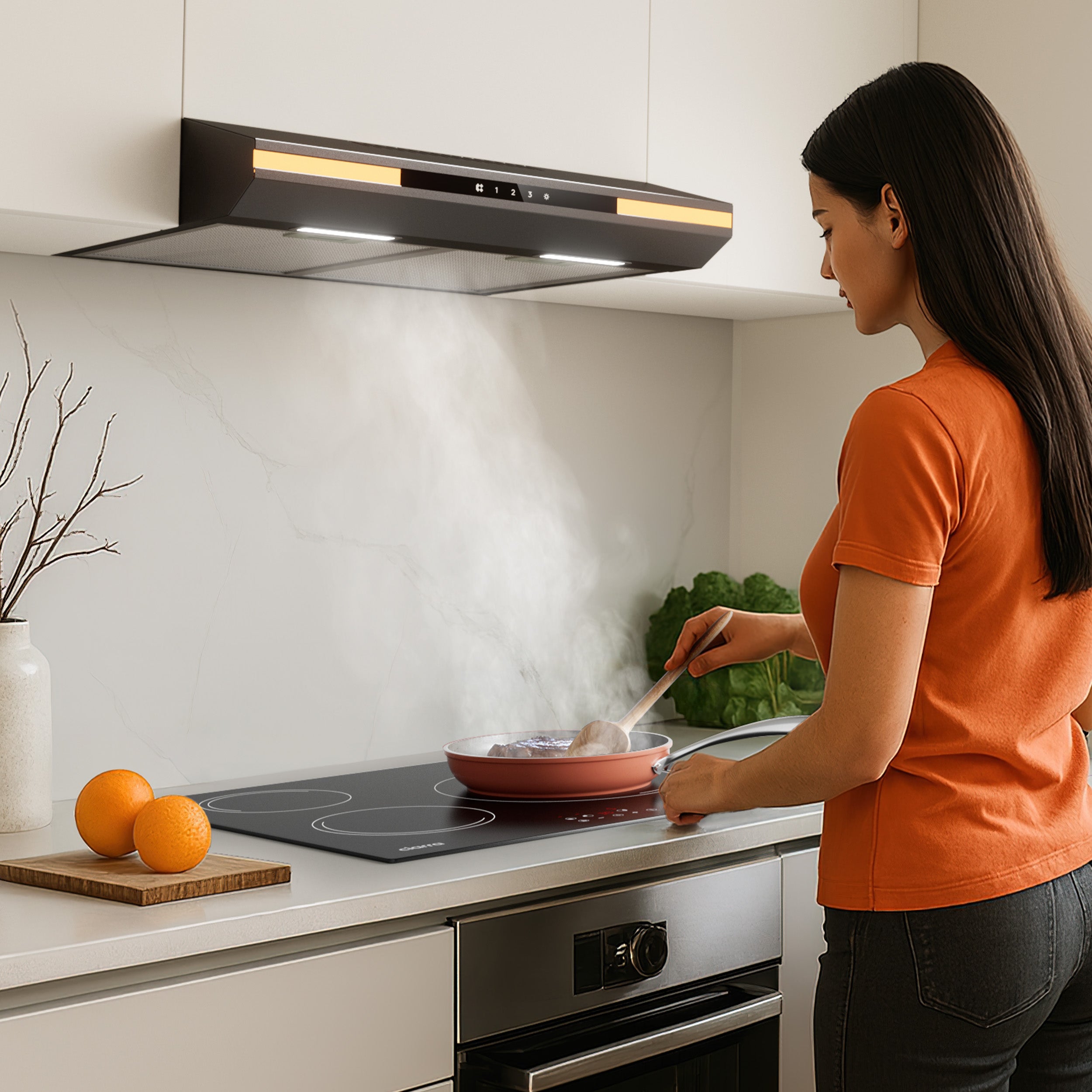 CIARRA Hotte Aspirante Sous Meuble 60cm Slim | Commande Tactile, Éclairage LED, Filtre à Charbon CBCB6921-OW