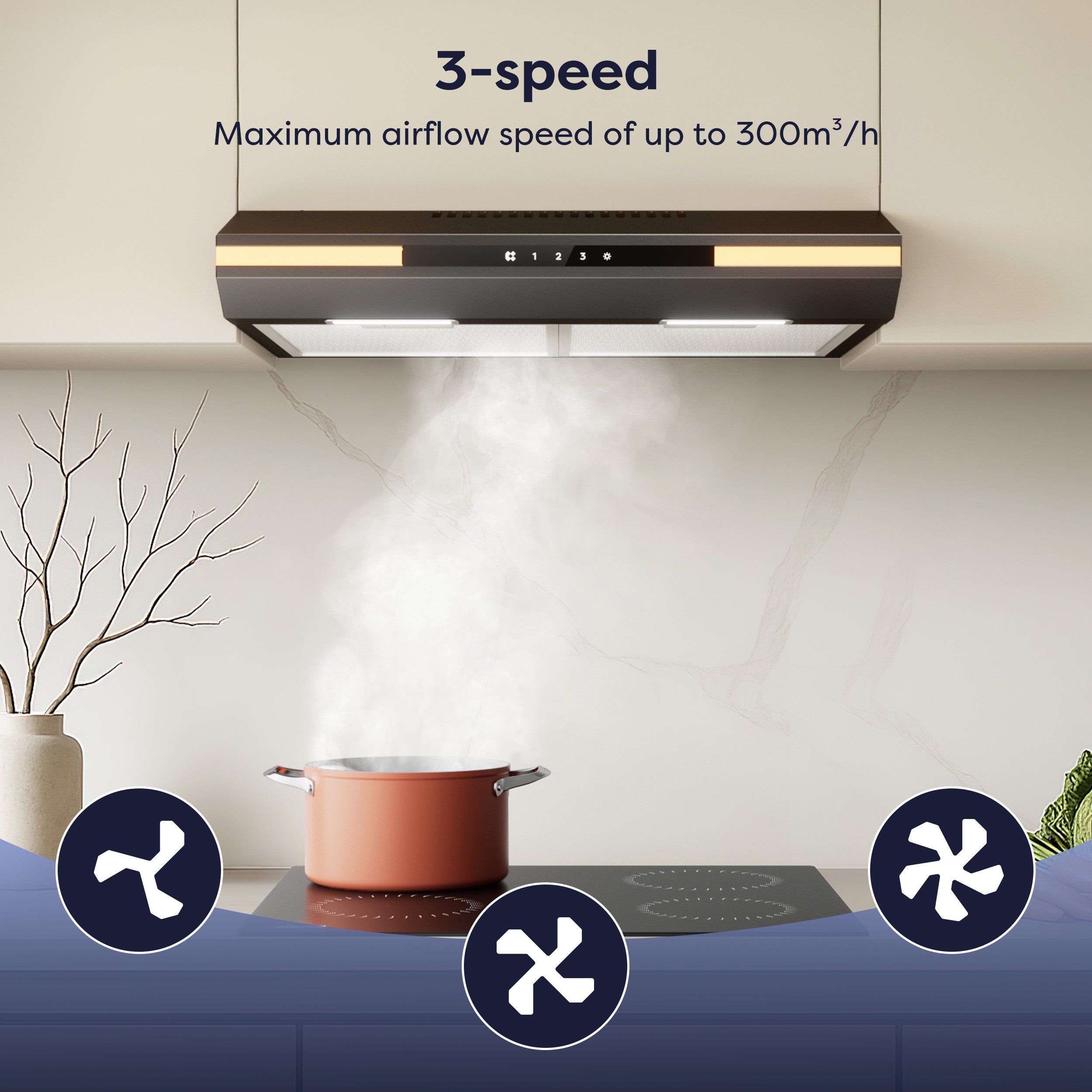 CIARRA Hotte Aspirante Sous Meuble 60cm Slim | Commande Tactile, Éclairage LED, Filtre à Charbon CBCB6921-OW