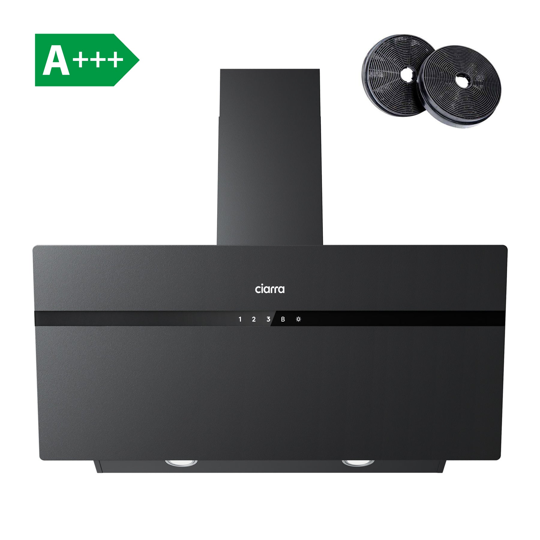 Ciarra Hotte de Cuisine en Verre Dépoli 90cm Avec Angle Anti-traces de Doigts A+++ CBCG9736H-G
