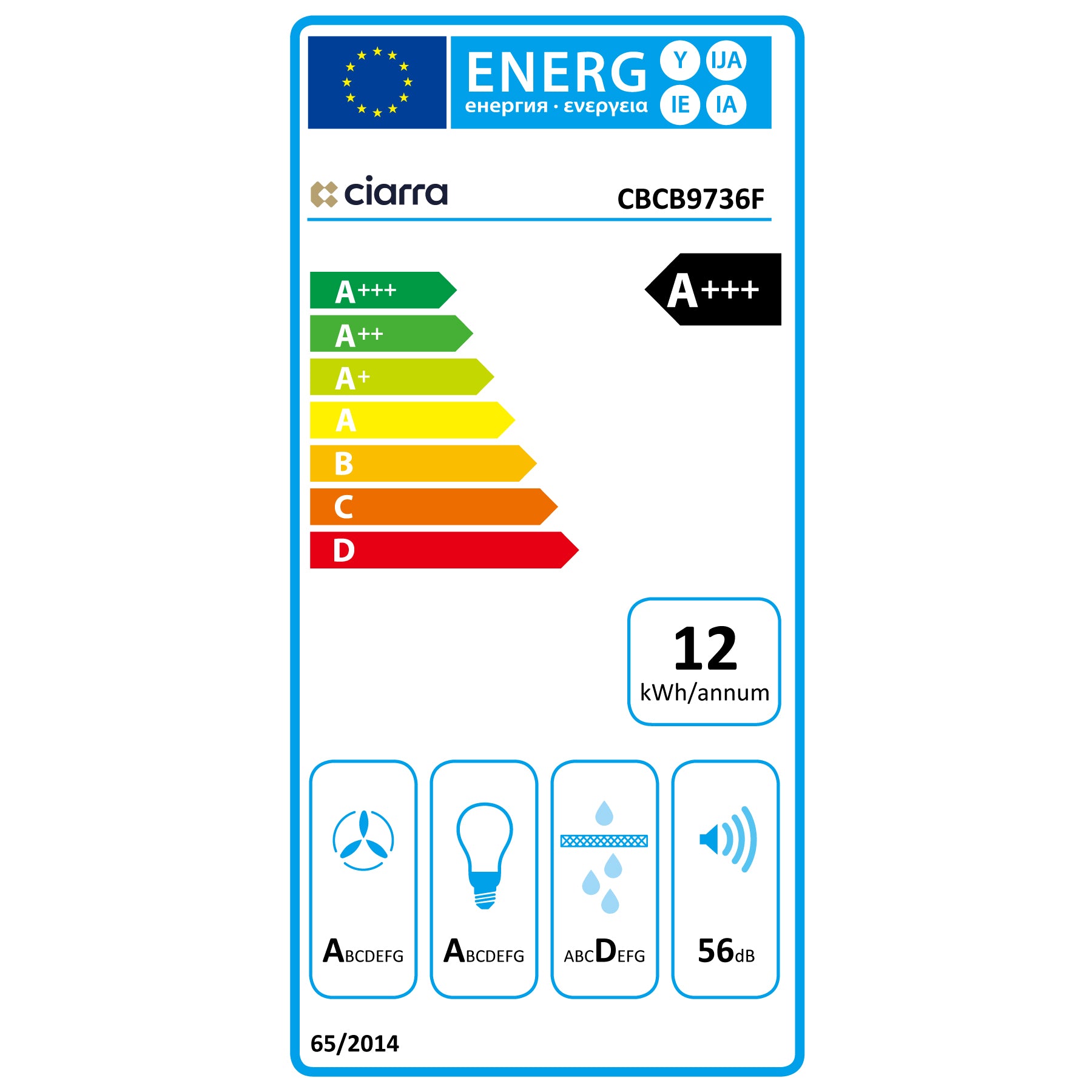 Ciarra Hotte de Cuisine en Verre Dépoli 90cm Avec Angle Anti-traces de Doigts A+++ CBCG9736H-G