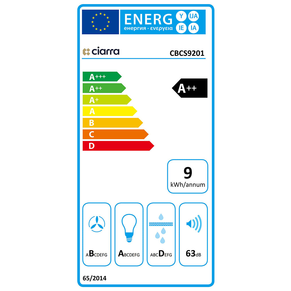 CIARRA Hotte Silencieux 90cm avec 3 Filtres à Graisse Inox CBCS9201-OW