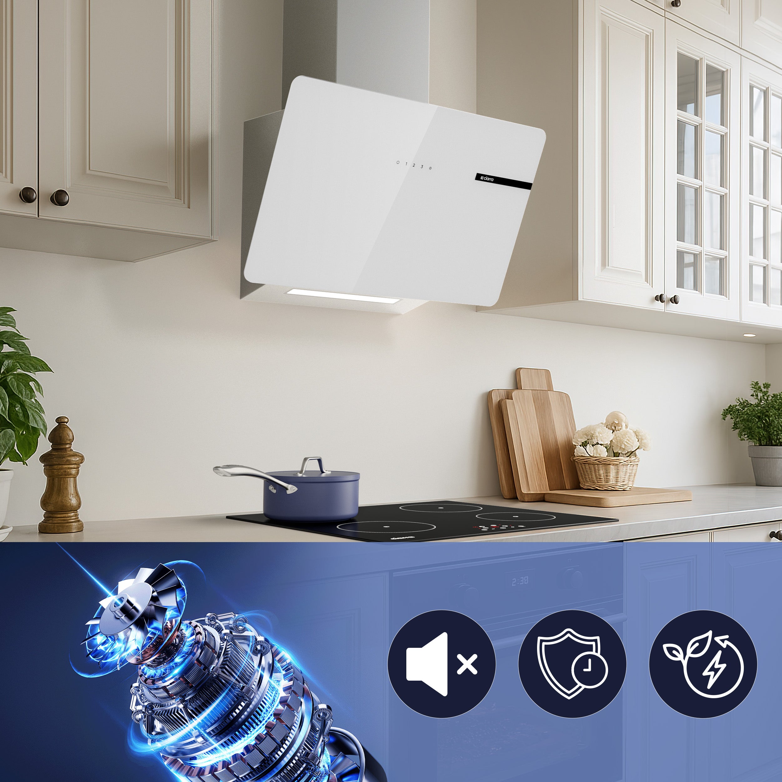Ciarra Hotte Aspirante Blanche Hotte Murale Inclinée Decorative 60cm avec Commandes Tactiles et Éclairage LED CBCS6765B-OW