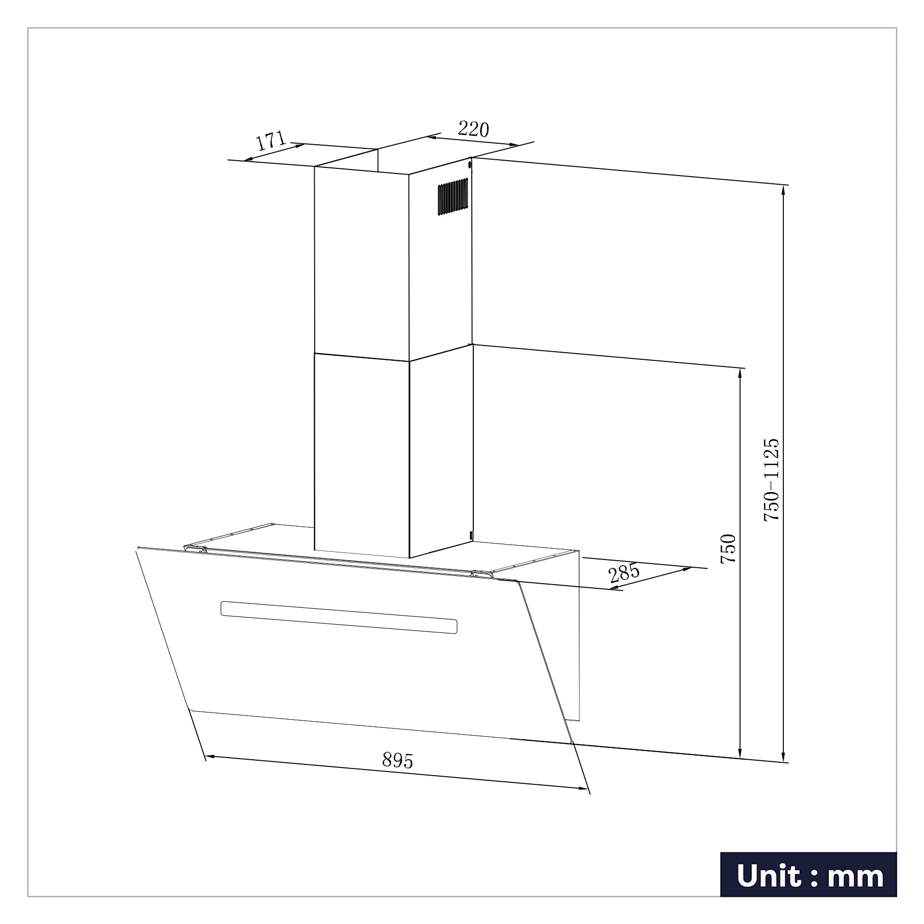 Ciarra Hotte Aspirante en Verre 90cm Avec Commande Tactile Booster A+++ CBCB9736F-B