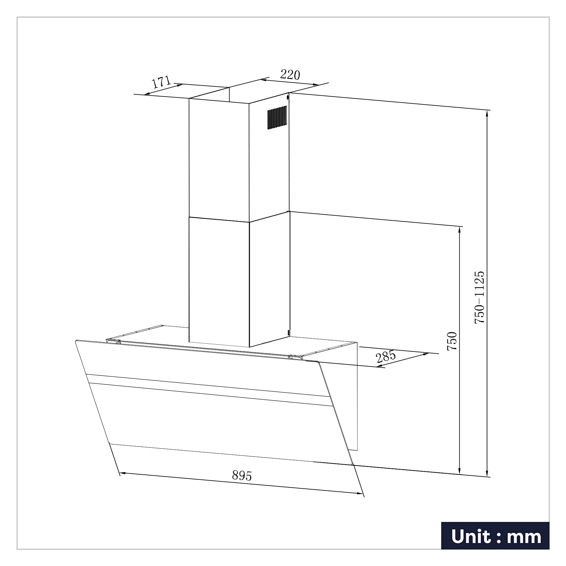 Ciarra Hotte de Cuisine en Verre Dépoli 90cm Avec Angle Anti-traces de Doigts A+++ CBCG9736H-G