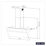 Ciarra Hotte de Cuisine en Verre Dépoli 90cm Avec Angle Anti-traces de Doigts A+++ CBCG9736H-G