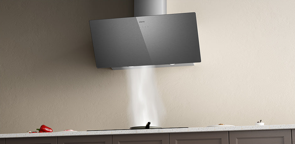 Ciarra Hotte de 90cm en Verre Argenté Brossé Avec Commande Tactile A+++ CBCS9736H-S