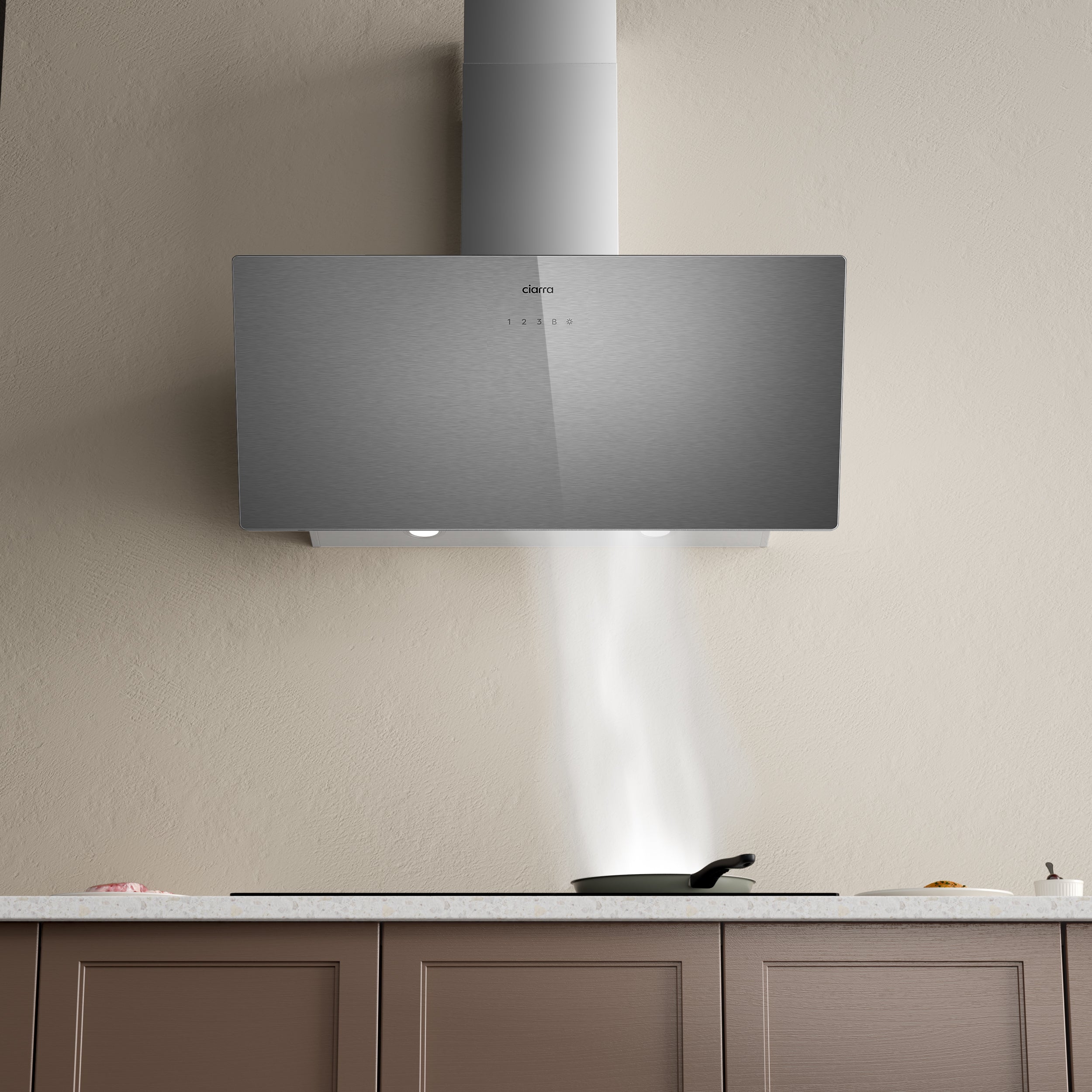 Ciarra Hotte de 90cm en Verre Argenté Brossé Avec Commande Tactile A+++ CBCS9736H-S