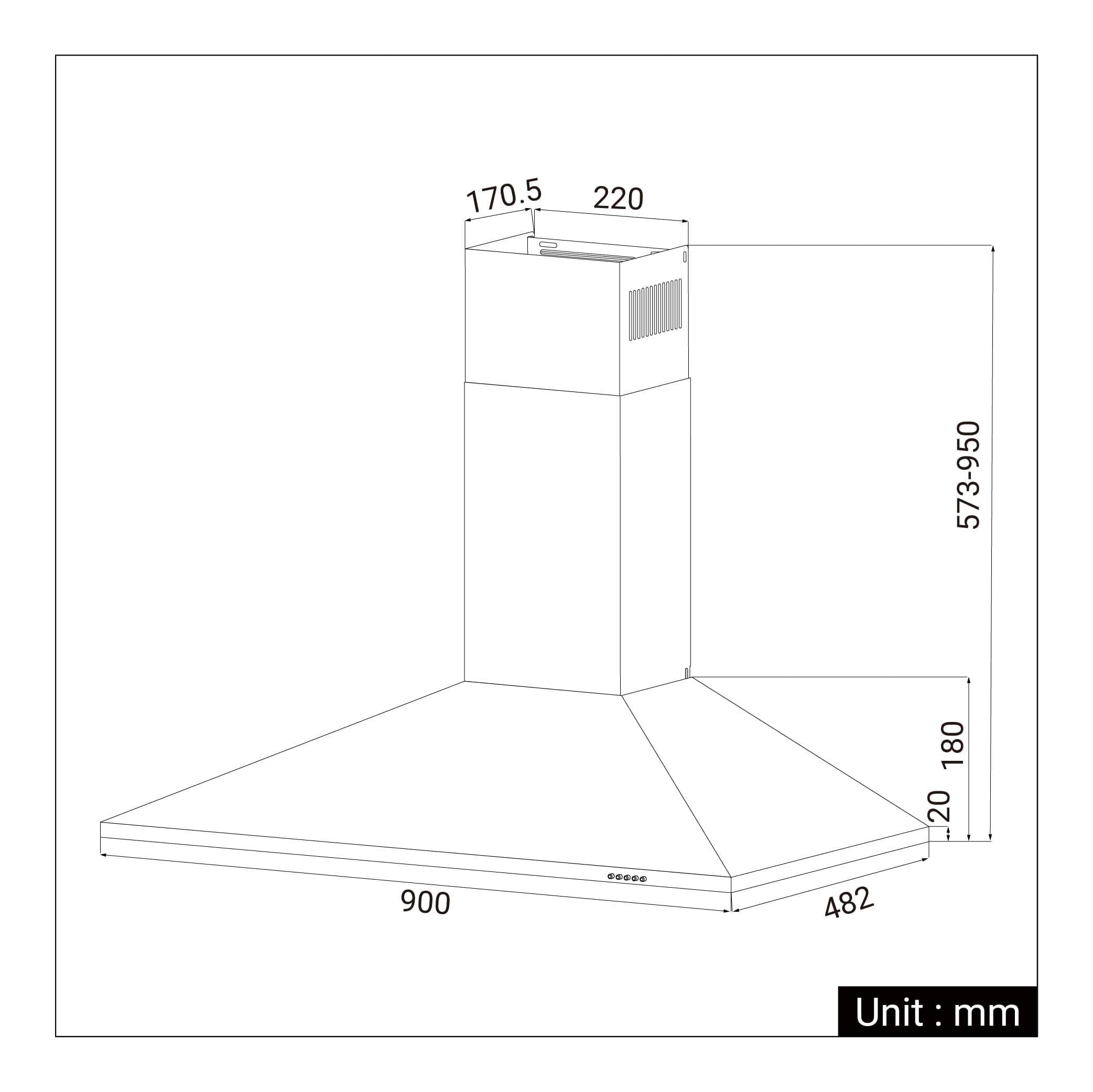 CIARRA Hotte Silencieux 90cm avec 3 Filtres à Graisse Inox CBCS9201-OW