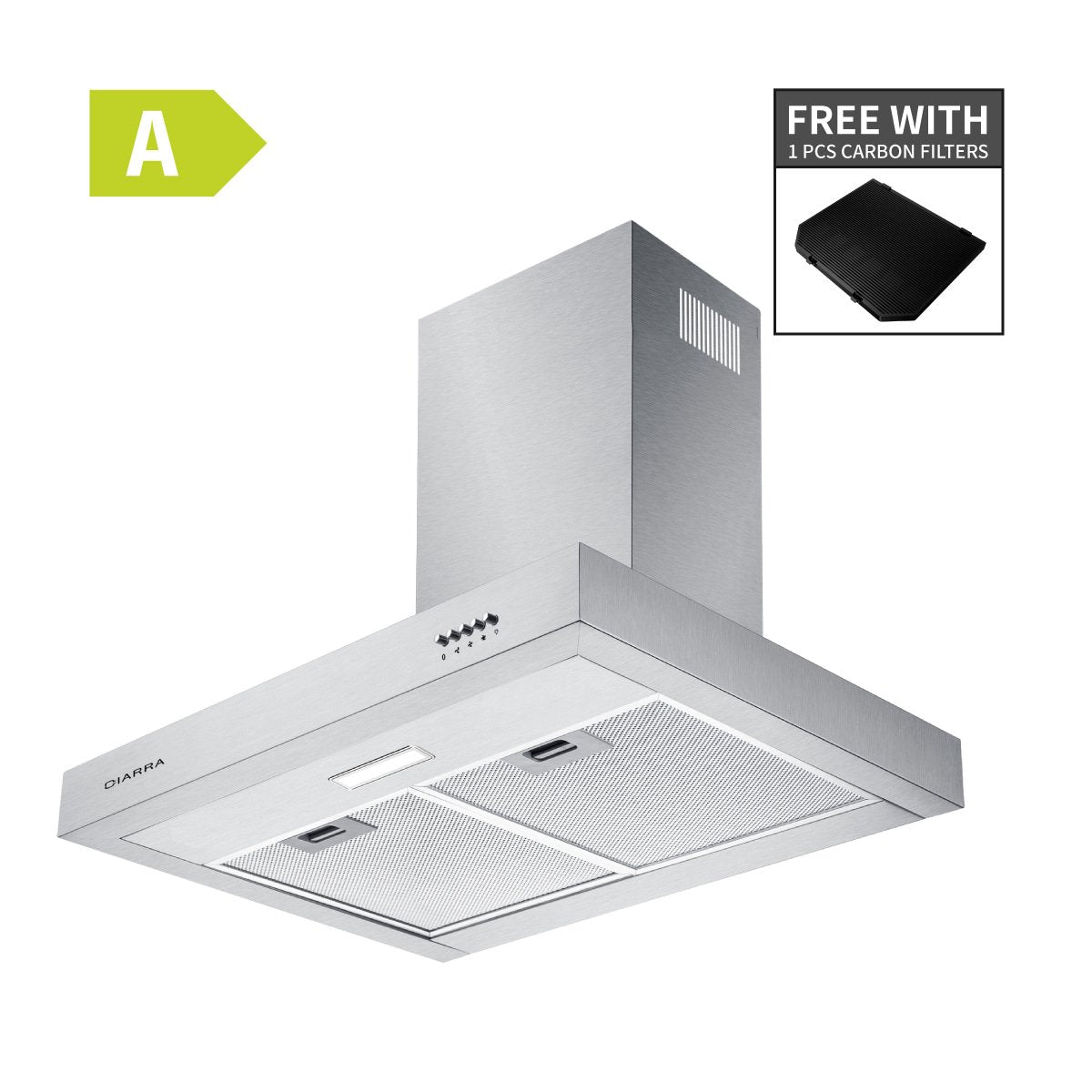 CIARRA Hotte Aspirante 370m³/h Classe A Recyclage ou Evacuation Inox CBCS6125-OW