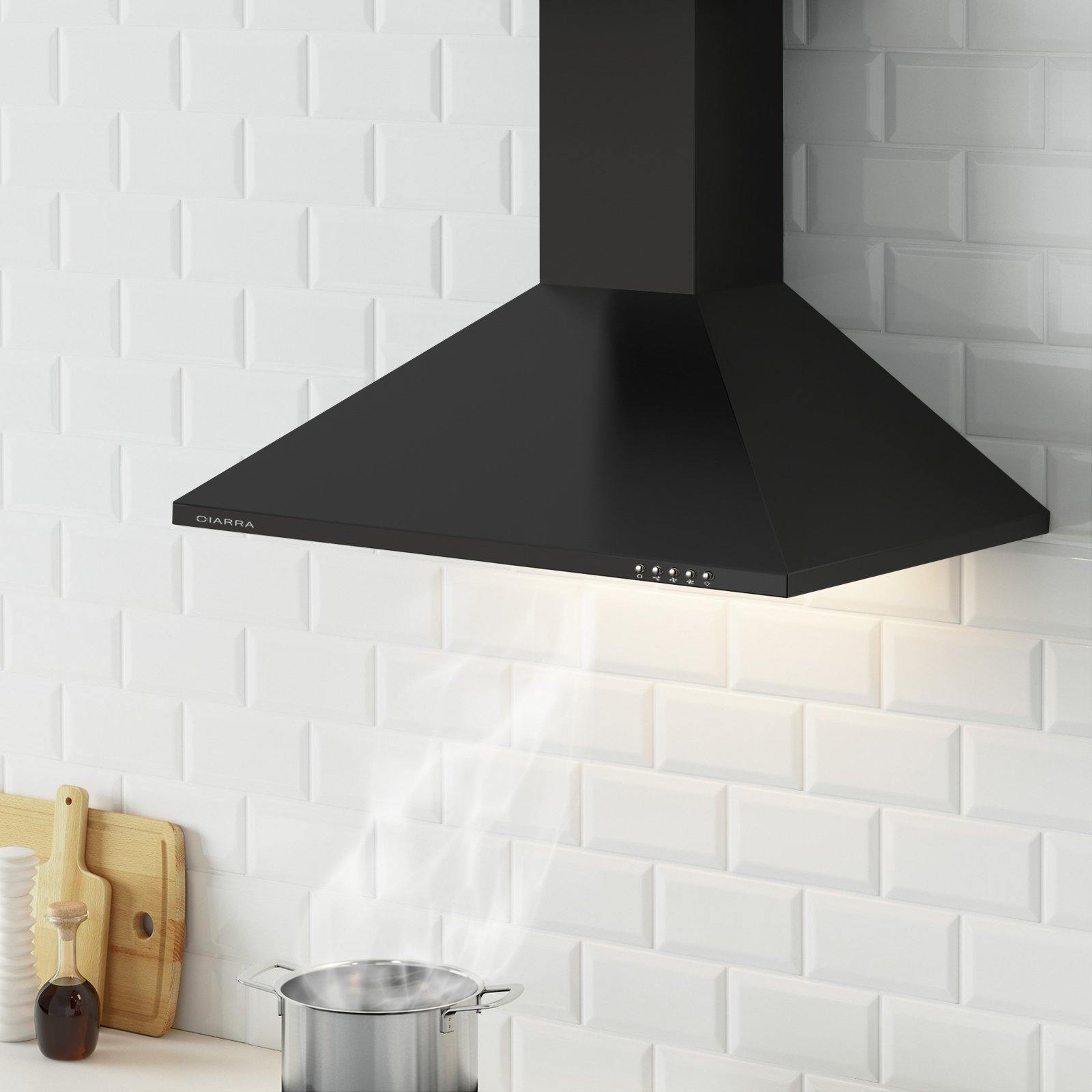 CIARRA Hotte 60cm 370m³/h 3 Vitesses Surface Mate Noir CBCB6201-OW