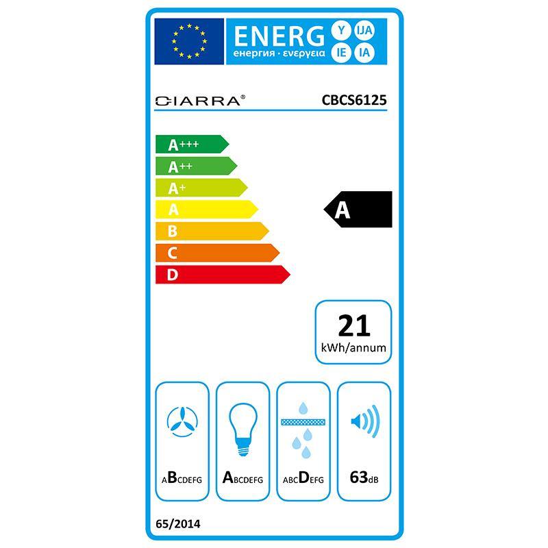 CIARRA Hotte Aspirante 370m³/h Classe A Recyclage ou Evacuation Inox CBCS6125-OW