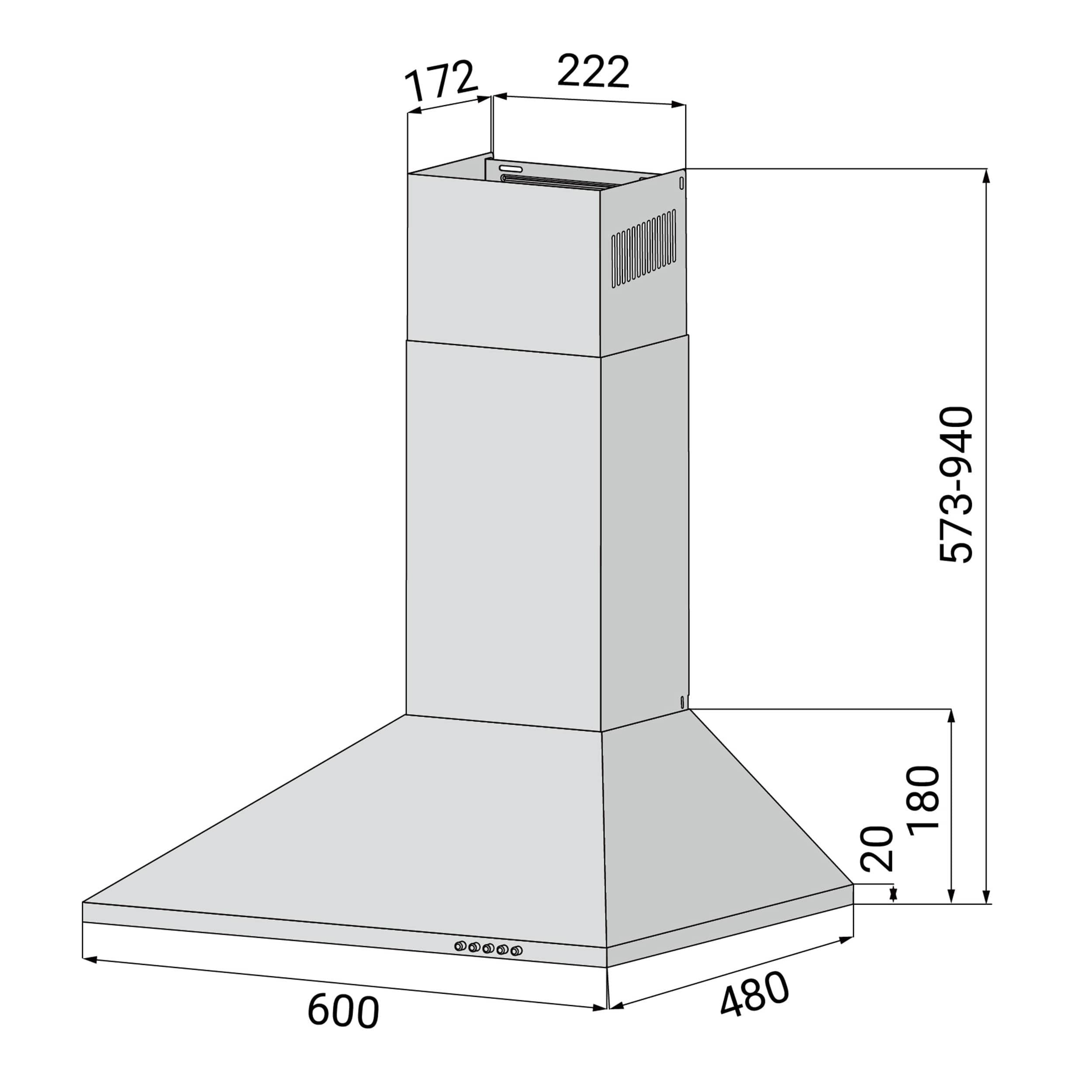 CIARRA Hotte Murale 60cm 370m³/h Recyclage ou Evacuation Classe A CBCS6201-OW