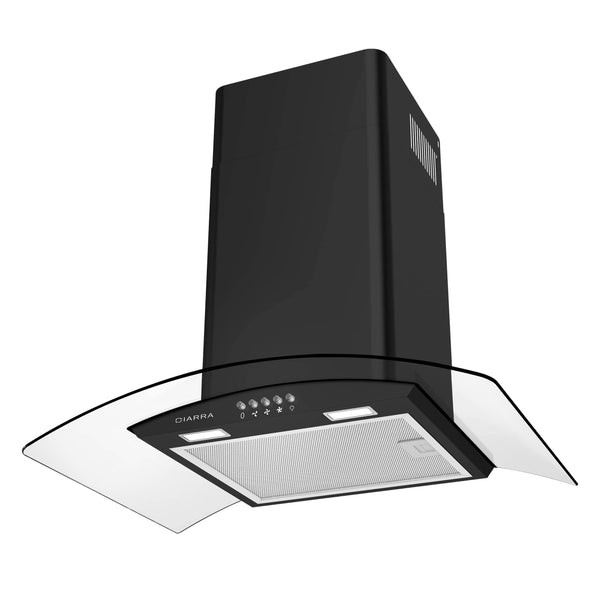 CIARRA Hotte Inclinée 60cm 370m³/h 3 Vitesses Eclairage LED Noir CBCB6