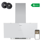 Ciarra Hotte Inclinée 90cm – A+++, Double Mode Recyclage/Évacuation, Verre Blanc & Inox, Connectée | CBCW9763A