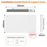 Ciarra Radiateur à inertie sèche radiateur electrique connecté economique céramique WiFi 1500W | Double cœur de chauffe céramique + film aluminium CBHTD15A-W
