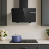 Ciarra Hotte Aspirante Decorative Hotte Noire Hotte Murale Inclinée 60cm avec Commandes Tactiles et Éclairage LED CBCB6765B-OW