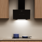 Ciarra Hotte  60cm aspirante inclinée en verre noir, 550 m³/h, contrôle gestuel, bande LED, classe énergétique A+, murale CRGB6765D
