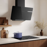 Ciarra Hotte Aspirante Decorative Hotte Noire Hotte Murale Inclinée 60cm avec Commandes Tactiles et Éclairage LED CBCB6765B-OW