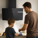 Ciarra Hotte Aspirante Decorative Hotte Noire Hotte Murale Inclinée 60cm avec Commandes Tactiles et Éclairage LED CBCB6765B-OW