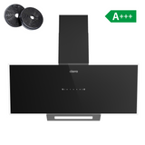 Ciarra Hotte 90cm aspirante inclinée en verre noir, 550 m³/h, contrôle gestuel, bande LED, classe énergétique A+, murale CRGB9765D