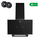 Ciarra Hotte  60cm aspirante inclinée en verre noir, 550 m³/h, contrôle gestuel, bande LED, classe énergétique A+, murale CRGB6765D